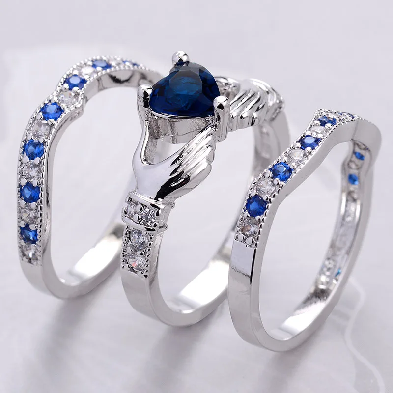 Claddagh кольцо с голубым сердцем и камнем набор свадебных женских аксессуаров Bague