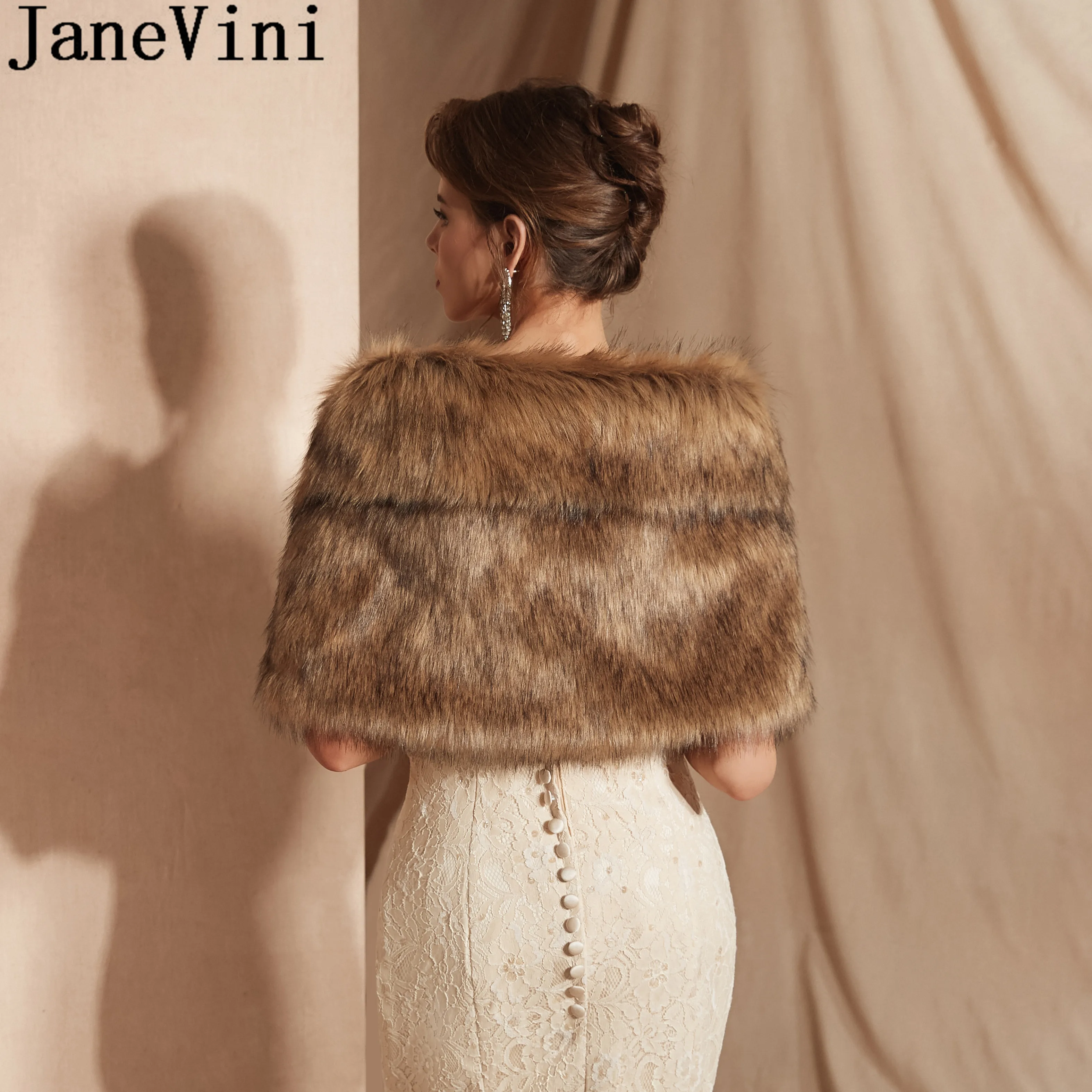 JaneVini зимняя меховая шаль для невесты вечерние болеро свадебное платье женские