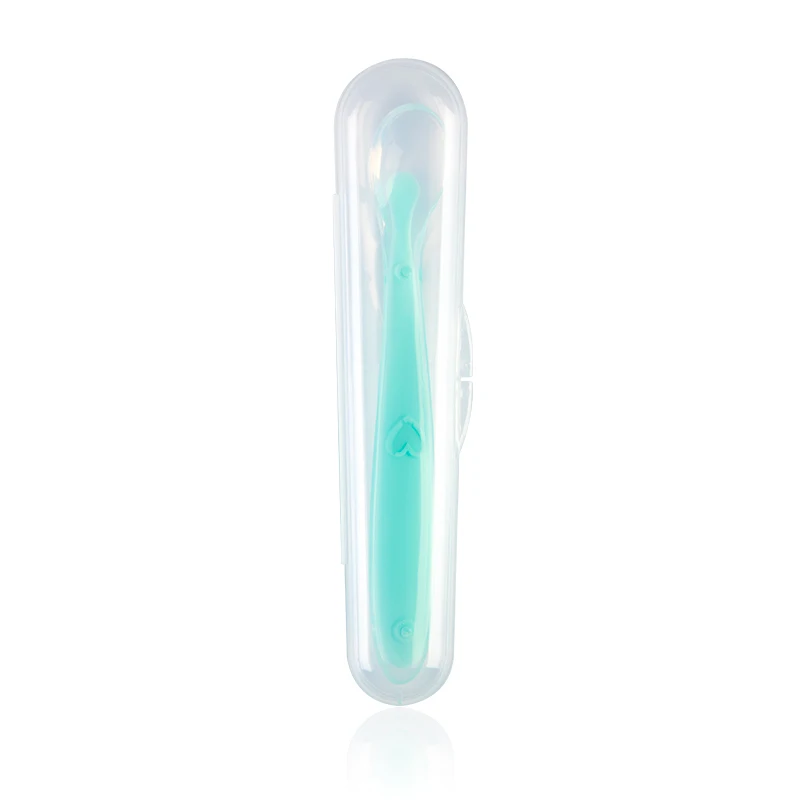 light blue От 0 до 4 месяцев, детская ложка без бисфенола, мягкая силиконовая ложка для кормления с коробкой, безопасная посуда, Обучающие ложки для младенцев - Цвет: light blue