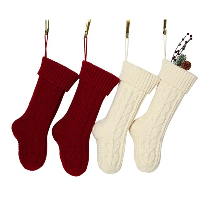 

2 Pc Christmas socks Decoration Knitted Elk Stockings Sock Candy Gift Bag Xmas Tree Hanging Pendant Ornament