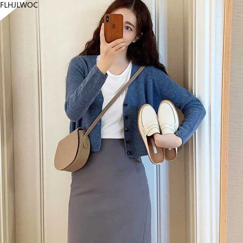 

Women Autumn Winter Long Sleeve Single Breasted Button Short Outerwear Knitted Sweaters Cardigans