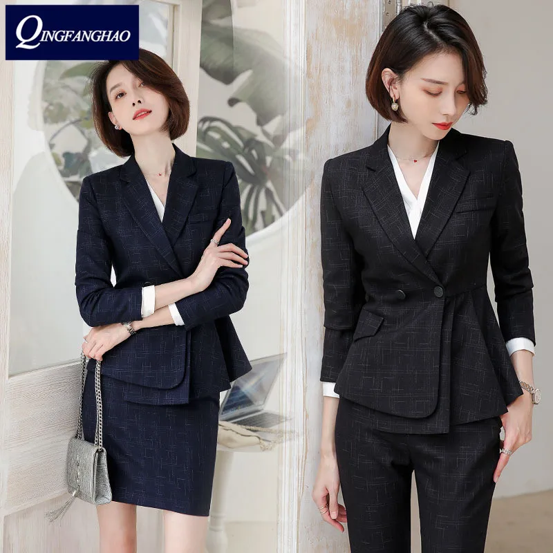 women's suit office wear Blazer and Pants or Skirt set high quality business Ladies Suit Fashion Slim Jacket coat 6966