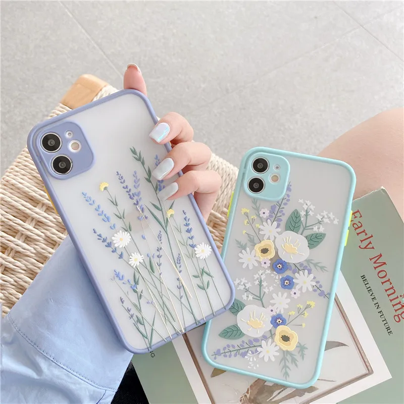 

Fashion Flower Phone Case For iphone 6 6S 7 8 11 12 Mini Plus XR X XS Pro MAX SE 2020 Shockproof Transparent Protection Cover