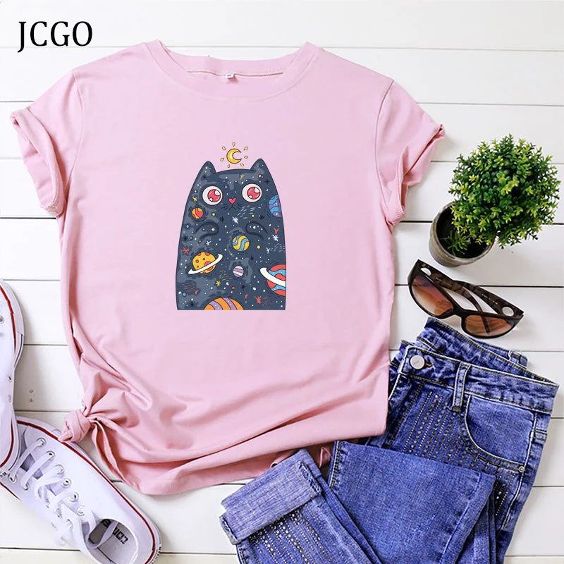JCGO Женская футболка из хлопка размера плюс 5XL летние милые футболки с коротким