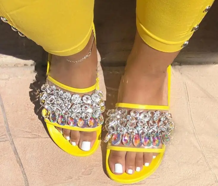 2019 women's shoes sandals slippers Europe and America crystal beach plus size 36-42 | Обувь