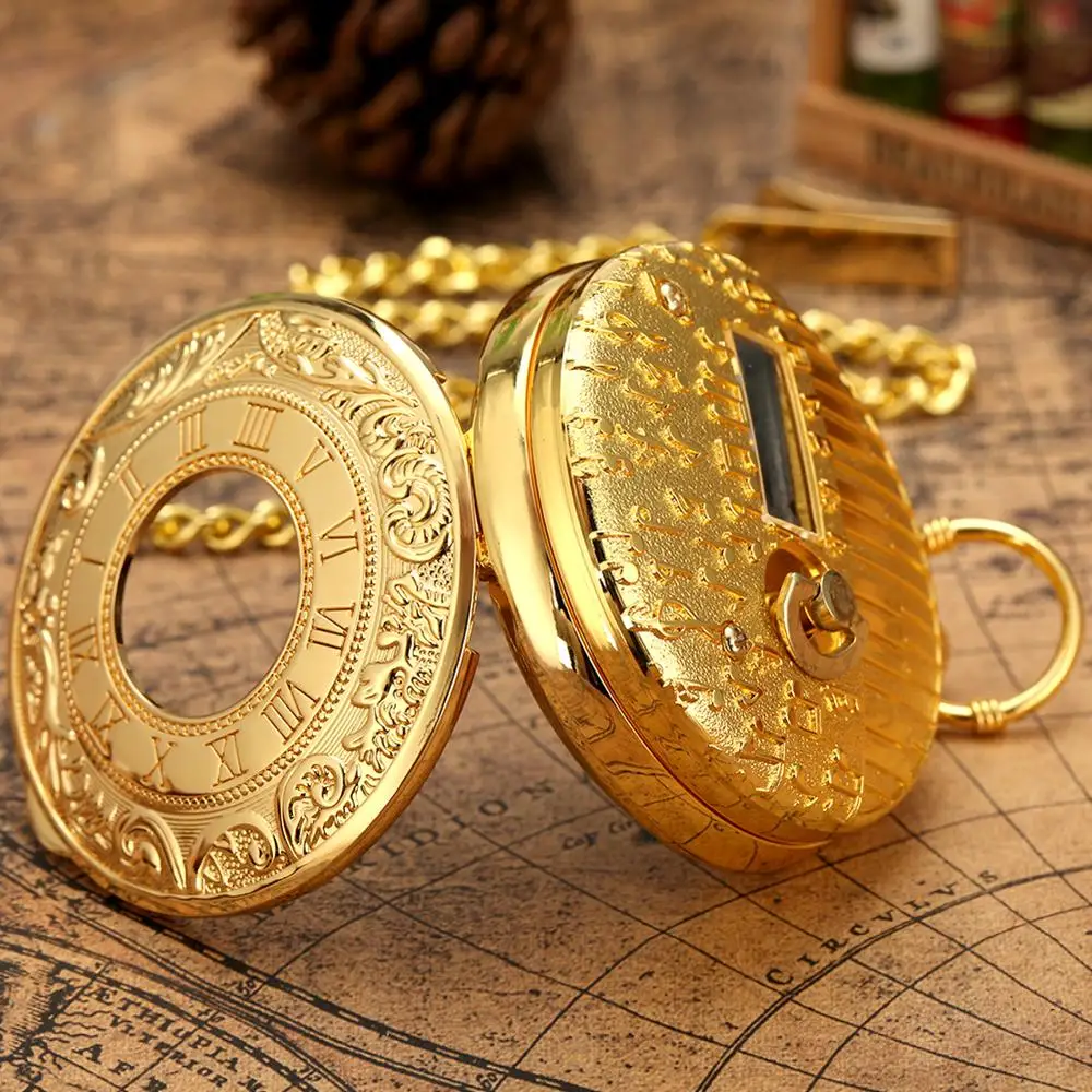 Golden Male Music Pocket Watch Retro Roman Numeral Dial Pocket Watch Wonderful Swan Lake Music Thick Chain Pendant New Year Gift images - 6