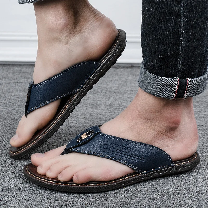 Летние мужские вьетнамки из натуральной воловьей кожи Цвет черный коричневый