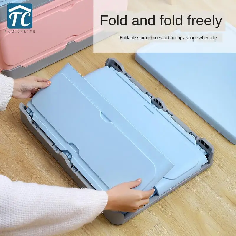 

Foldable Storage Box Plastic Toy Makeup Organizer with Cover Books Container Car Trunk Boxes Case Home Organization and Storages