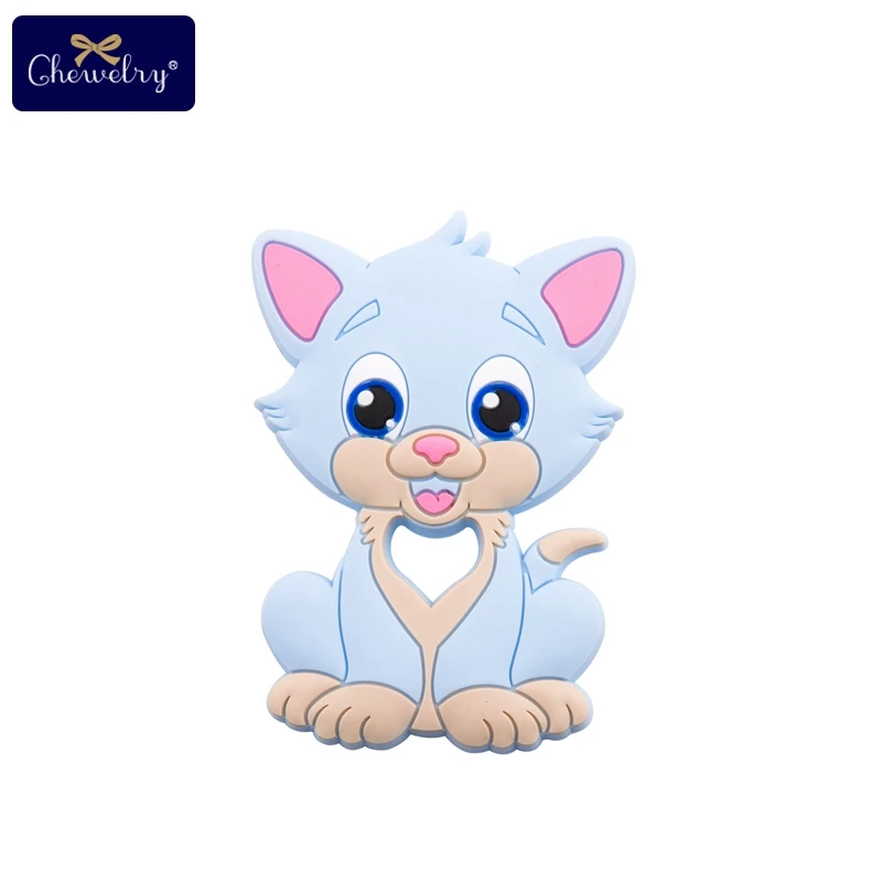 Candy Blue Cat 10 шт., детский силиконовый прорезыватель, грызун, силиконовая подвеска в виде лисы, детский прорезыватель, грызунок, без бисфенола, силиконовые бусины, жевательные кусачки, детские товары, игрушки - Цвет: Candy Blue Cat