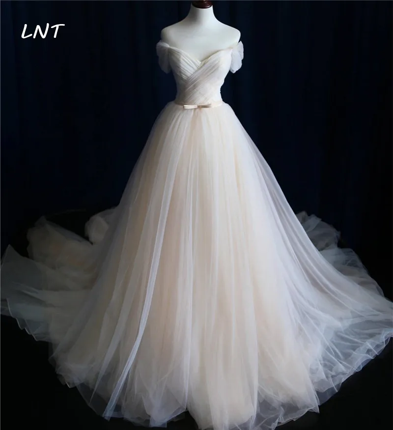 Свадебное платье принцессы с открытыми плечами плиссированная грудь простое