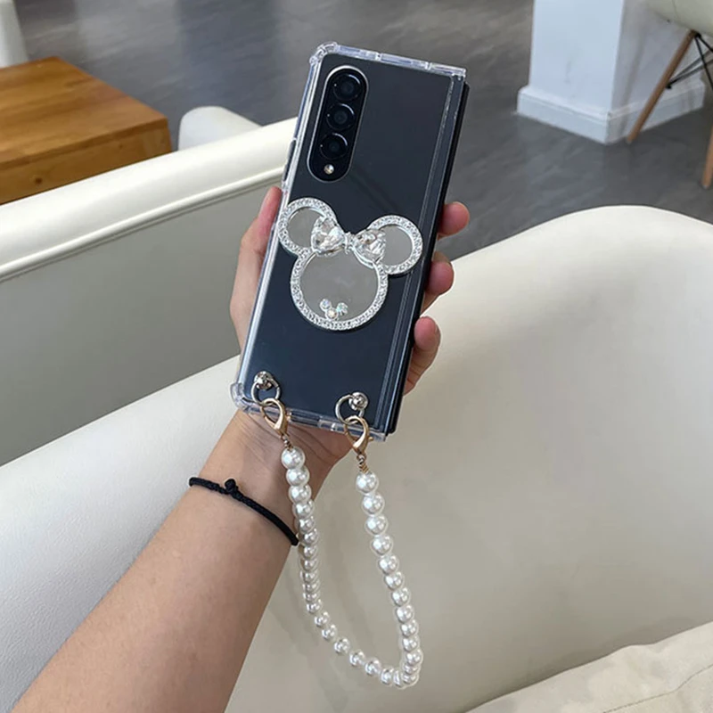 Чехол для телефона с жемчужным браслетом и цепочкой Samsung Galaxy Z Fold 3 Розовый