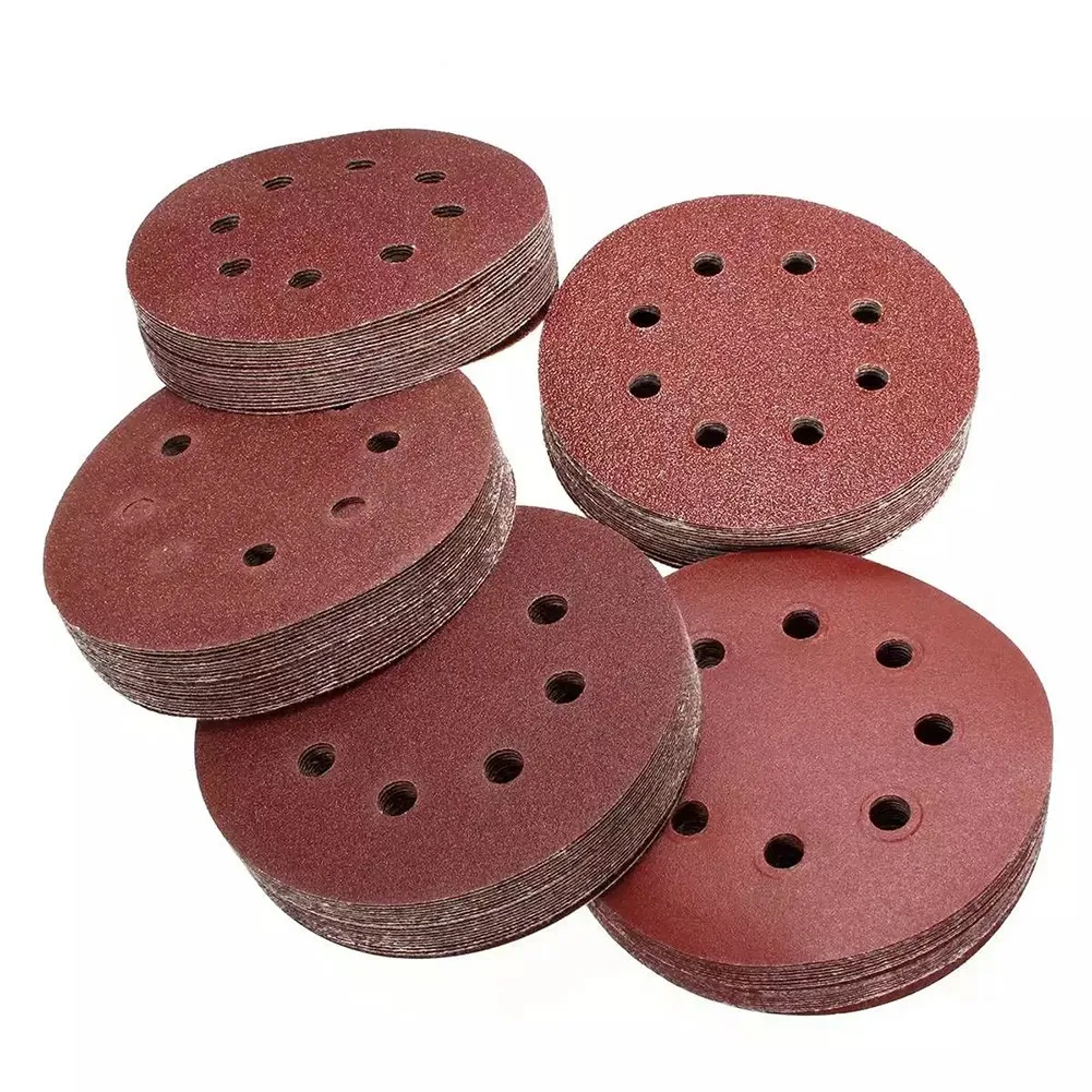 

50Pcs 125mm Sanding Disc 5 Inch 8 Hole Orbital Sander Sandpaper Hook Loop Polishing Pads 60 80 100 120 240 Grit