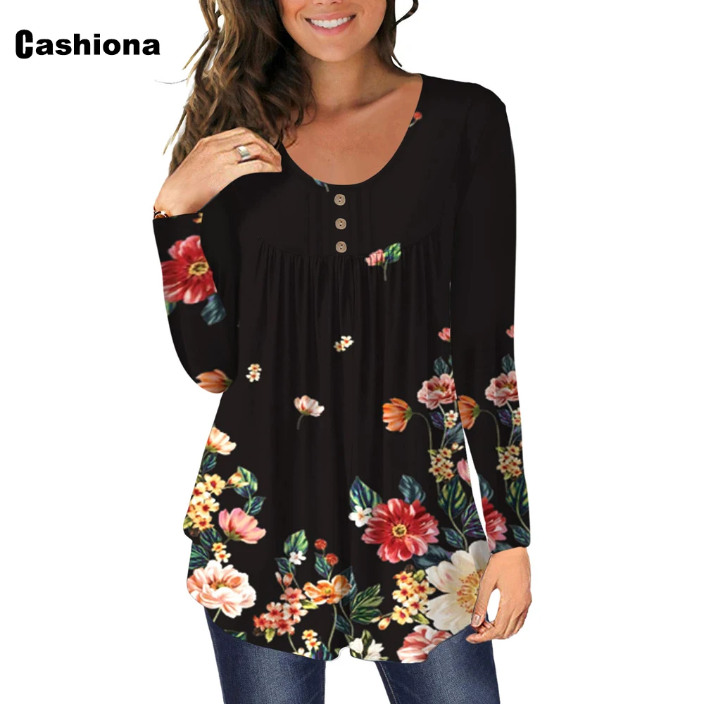 

Women Elegant Leisure Casual T-shirt Long Sleeve Boho Flower Print Women's Top Pullovers 2021 Autumn New Tees shirt