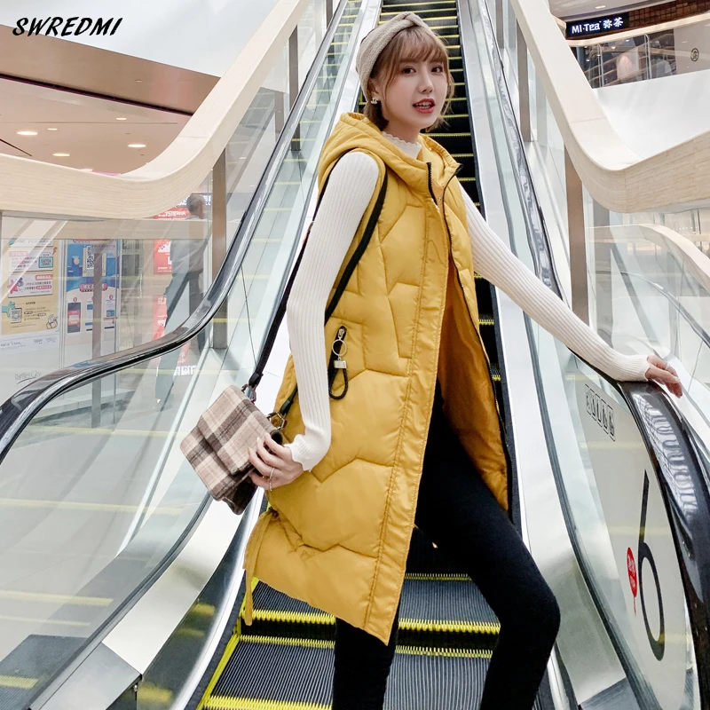 SWREDMI осенью и зимой Для женщин жилет утолщение теплый длинный без рукавов Женская