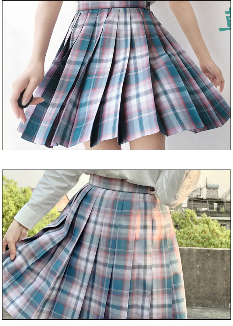 

Girl's Summer High Waist Pleated Skirts Plaid Skirts Women Elegant JK Uniforms Girl School Dress Student Cloths