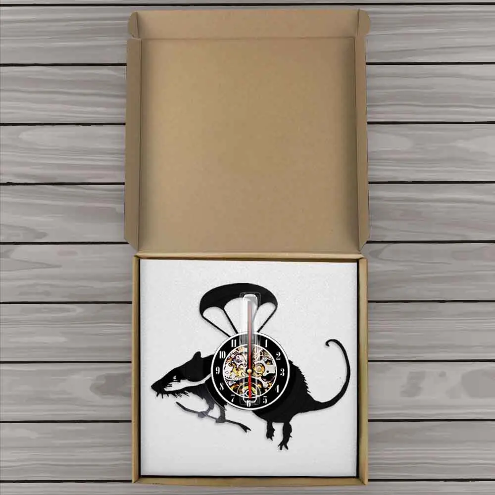 Летающий вертолет крыса виниловая пластина 3D настенные часы милый парашютник