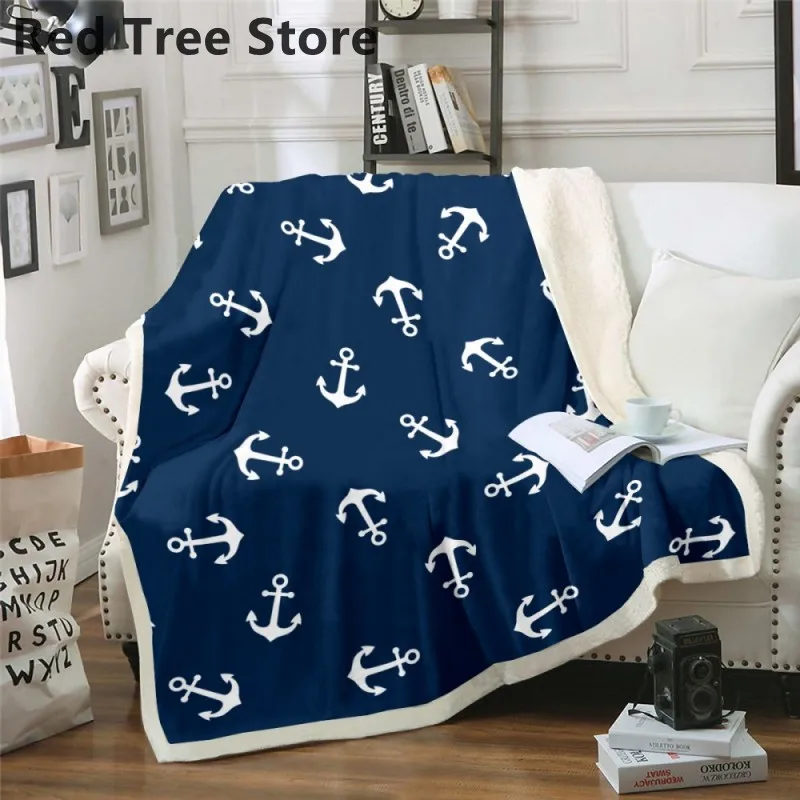 Cartoon Anchor Sherpa Blanket Home Textile High Quality Soft Warm Bedding Throw Baby Kids Blankets Gift Digital Printing Design