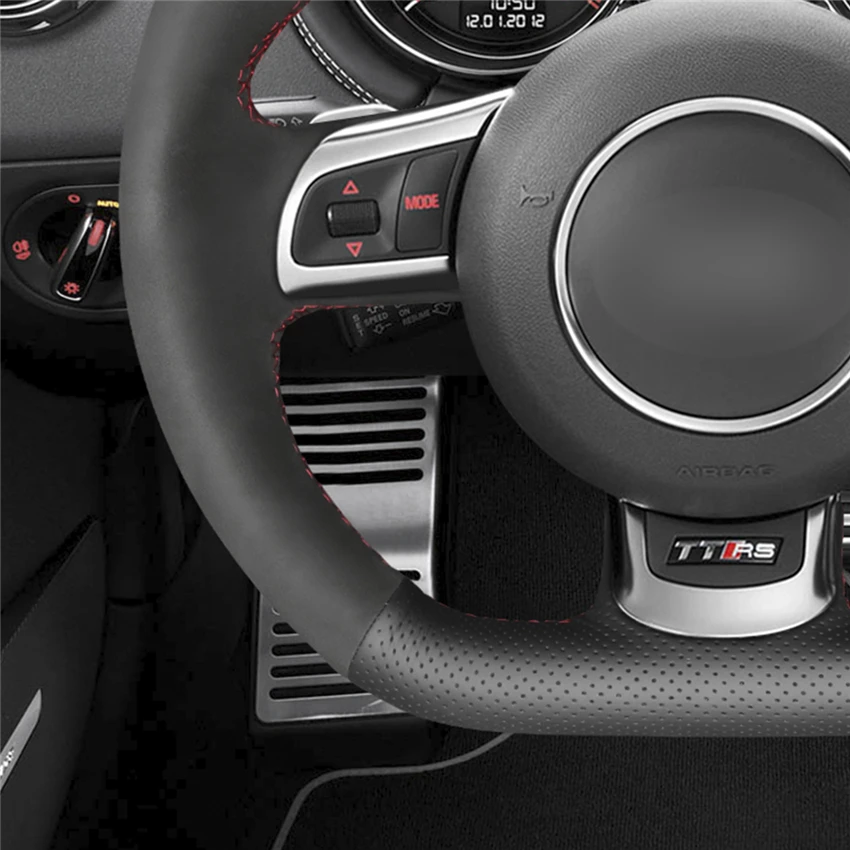 Черный чехол рулевого колеса автомобиля из натуральной кожи для Audi TT RS(8J) 2009- RS 3(8 P) Sportback 2011-2013 RS 6(C6) Avant