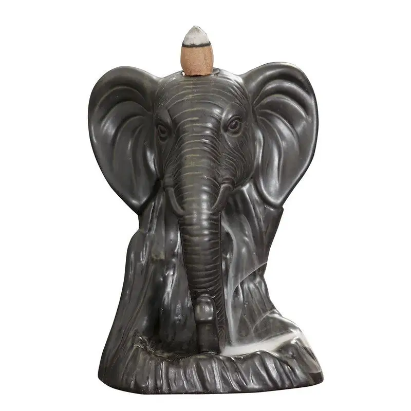 

Elephant Haed Ganesha Backflow Incense Burner Buddhist Home Decor Ceramic Incense Burner Holder Quemador Censer Smoke Waterfall