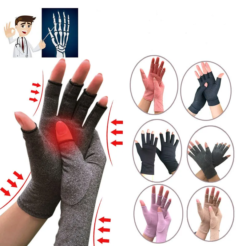 

1 Pairs Therapy Gloves Lightweight Durable Compression Gloves Cotton Elastic Half Finger Anti Arthritis Pain Unisex Gloves
