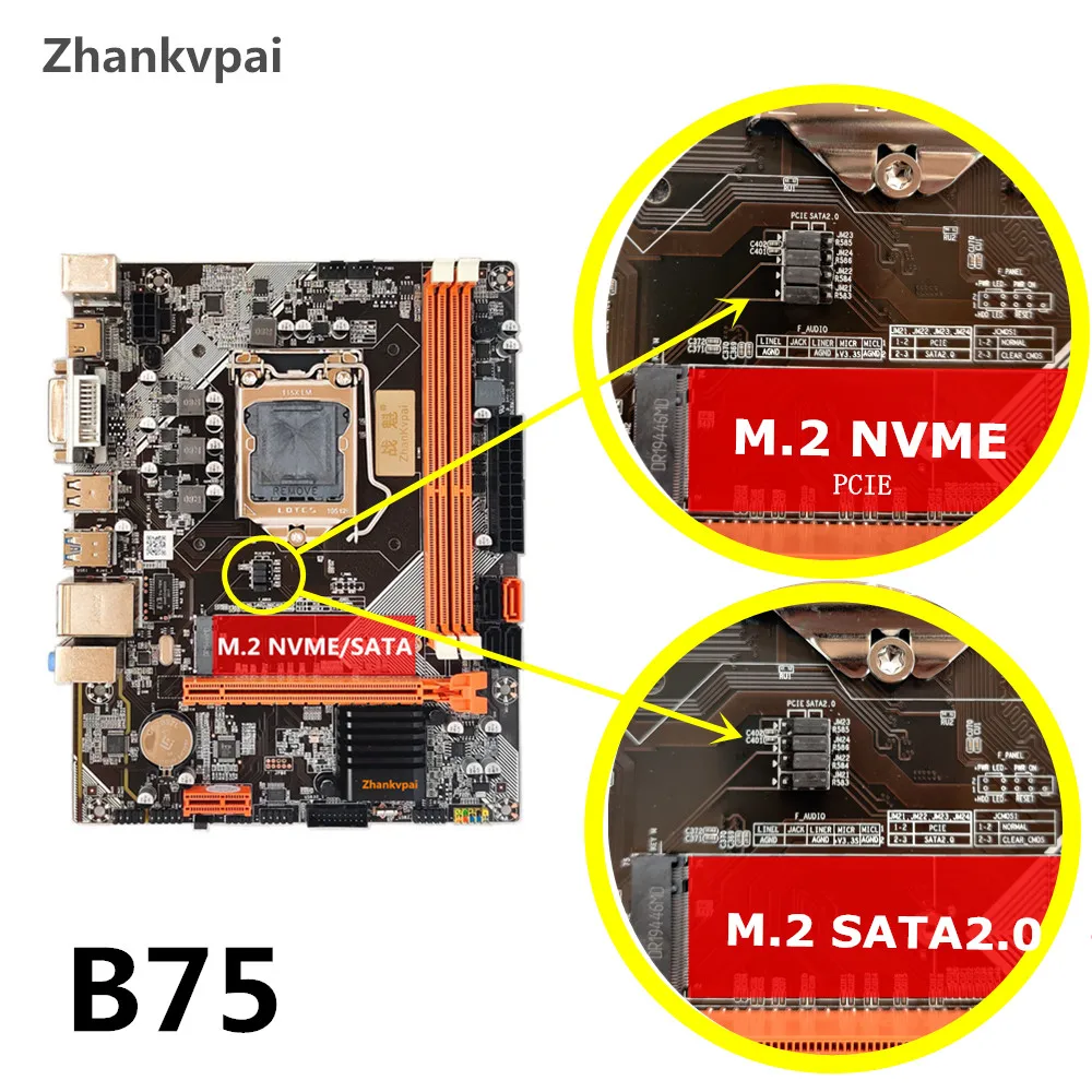 Zhankvpai B75 LGA1155 набор материнских плат с Intel Ксеон E3 1220V2 Процессор 3 1 г Настольный