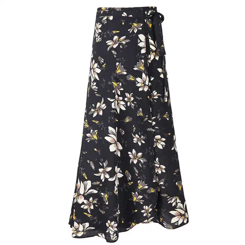 

2020 New Summer Sexy Fashion Long High Split Women Skirt Casual Streetwear Floral Print Midi Beach Chiffon Bandage Lady Skirts