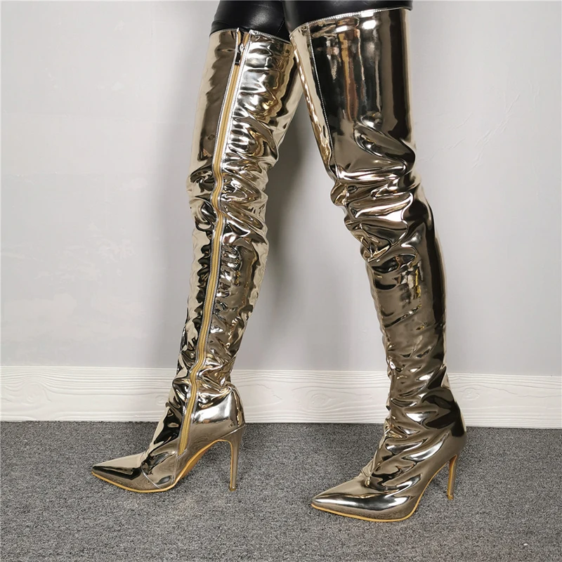 Оригинальные Соблазнительные Сапоги выше колена из лакированной кожи