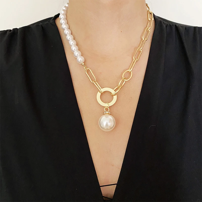 

One Piece Vintage Heart Pendants Pearl Necklaces For Women Gold Geometric Punk Necklace New Design Fashion Jewelry Party Gift