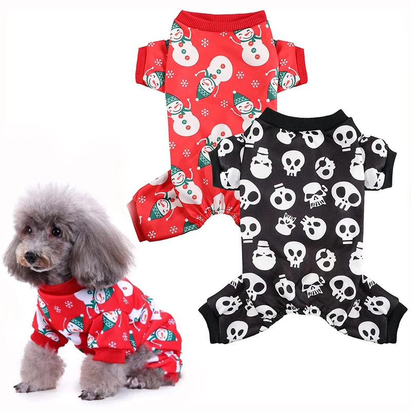 

2022 New Year Christmas Costume Small Pet Dog Pajamas Onesie Xmas Snowman Snowflake Elk Dog Clothes for Dogs Winter Jumpsuit Red