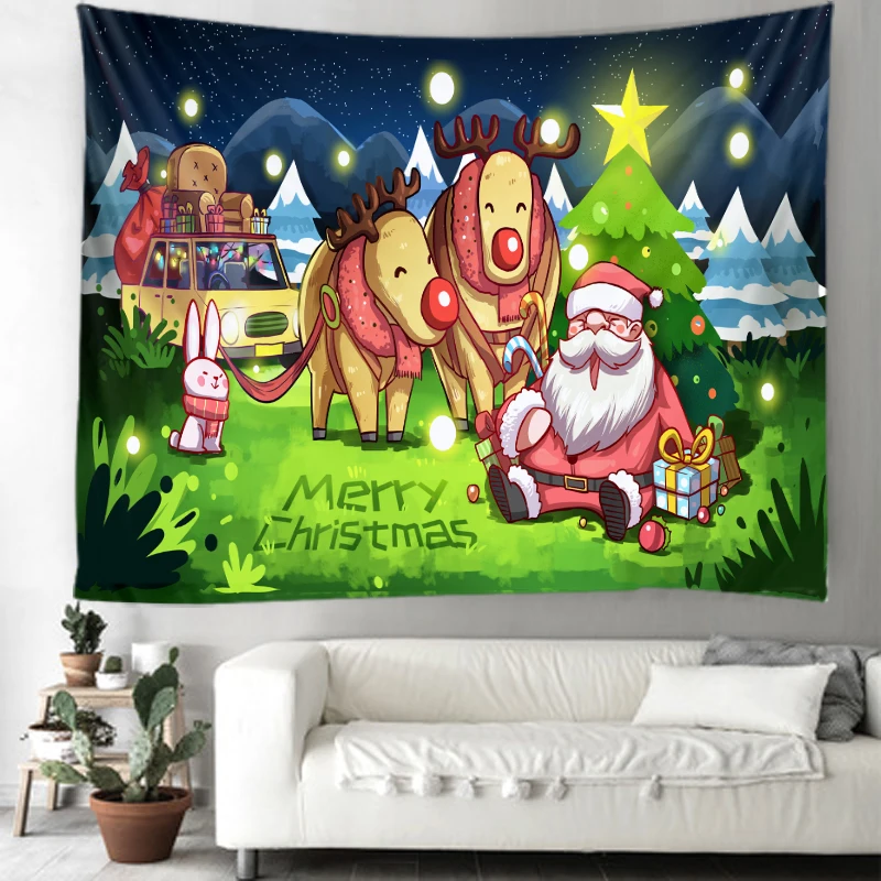 

Christmas party wall tapestry art deco blanket hanging family bedroom living room dormitory decoration Santa Claus and snowman
