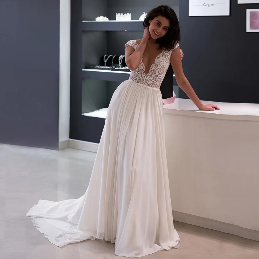 Простое свадебное платье Vestidos De Novia, кружевное, шифоновое, Пляжное, свадебные платья большого размера mariage trouwjurk