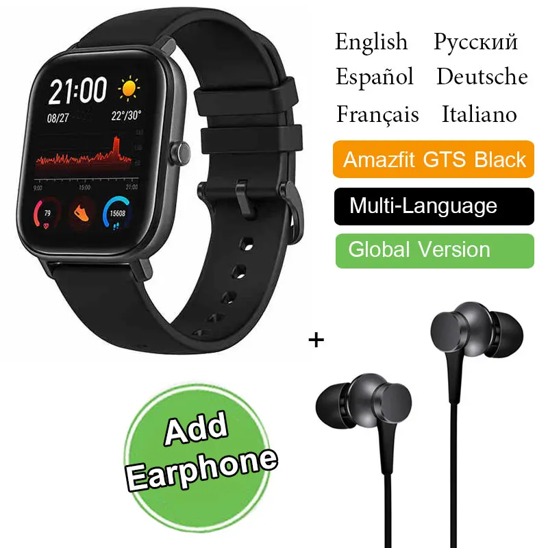 Новые Amazfit GTS глобальная версия Смарт часы Huami Открытый gps позиционирования бег сердечного ритма 5ATM водонепроницаемый смарт часы - Цвет: Add Piston Earphone