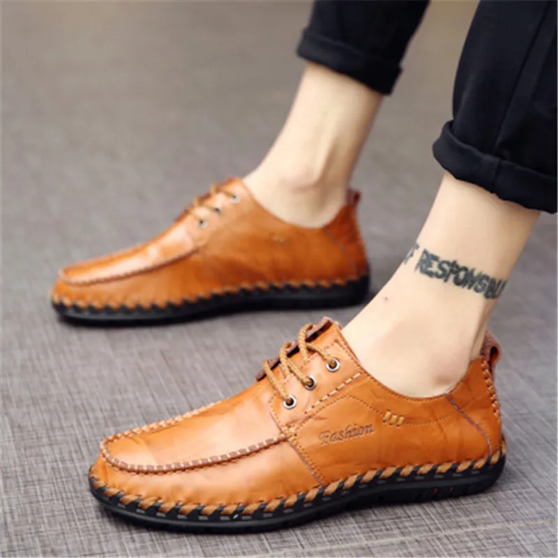 

Fashion Cowhide Men Flat Casual Shoes Waterproof Breathable Loafers Male Genuine Leather Moccasins Comfortable Driving Shoes
