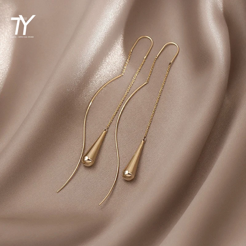 

Elegant Simple Geometry Metal Pendant Long Ear Line Korean Fashion Jewelry Party Girl's Unusual Earrings For Woman 2021 New Goth