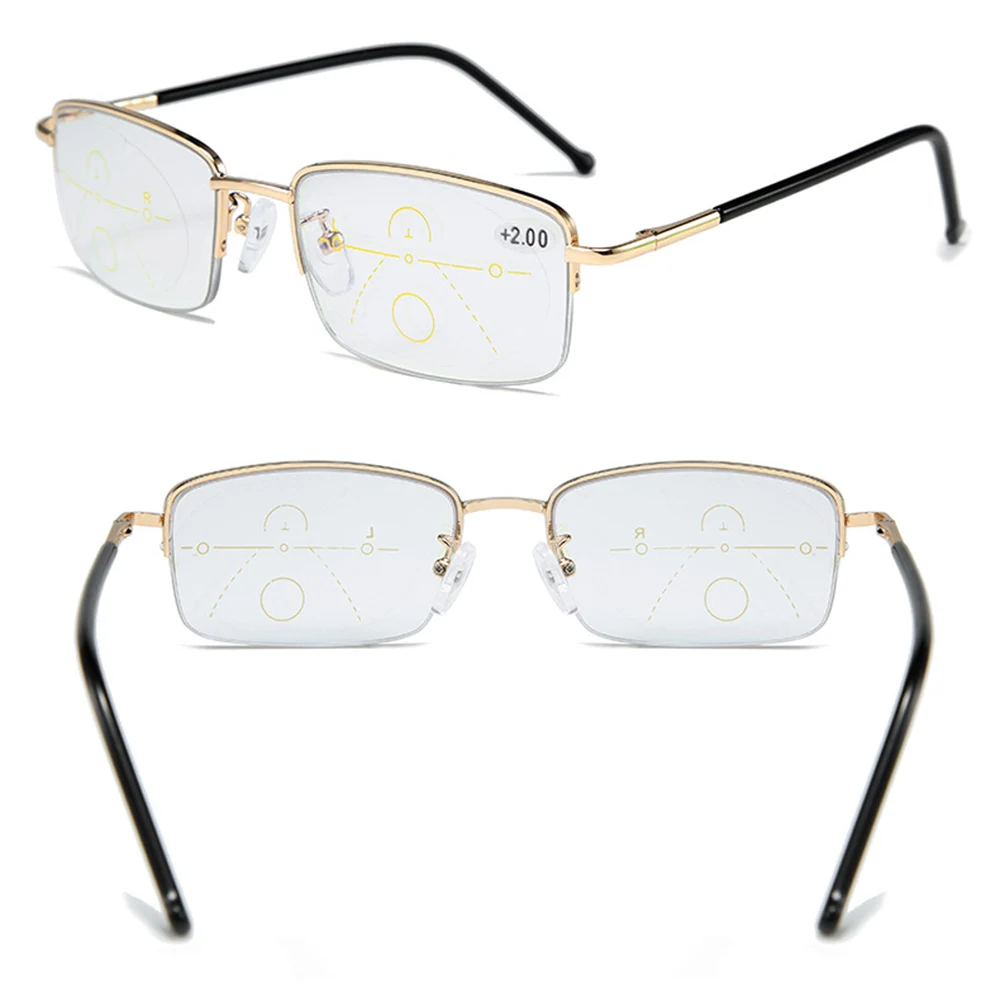 

Spring Temple Alloy Frame Luxury Men Women Progressive Multifocus Reading Glasses ADD 75 100 125 150 175 200 To 400 with Case