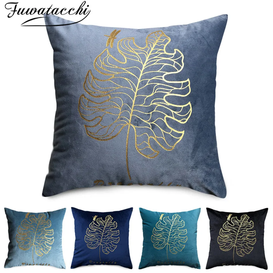 Золотые Бархатные чехлы на подушки Fuwatacchi наволочки с принтом в виде пальмовых