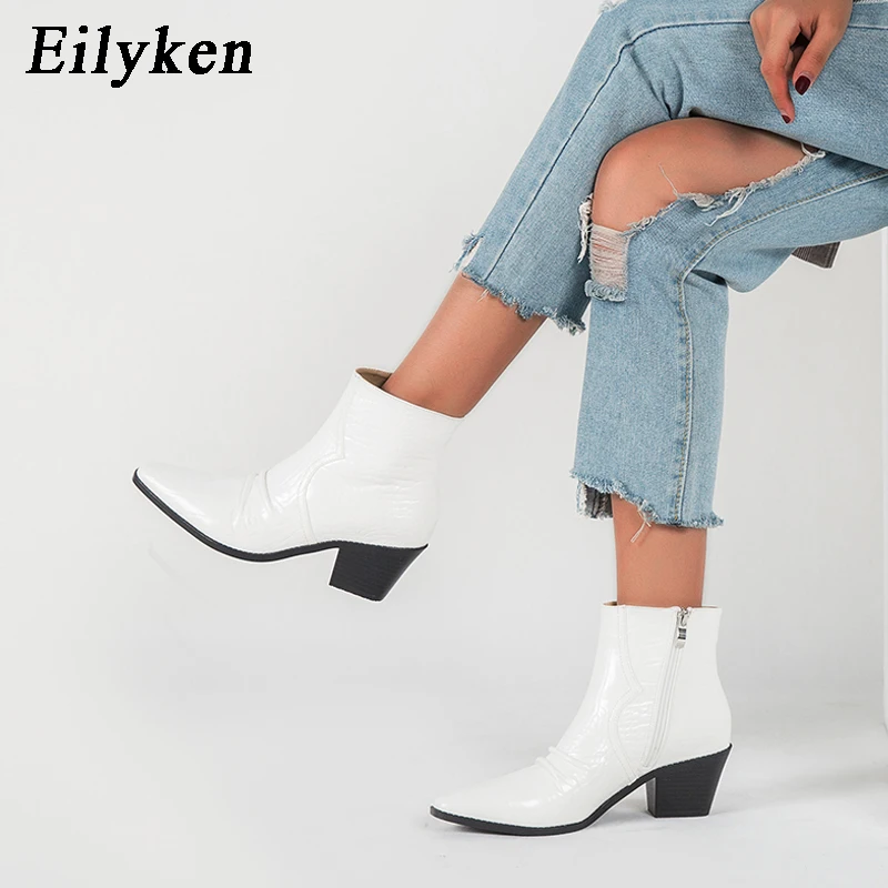 EilyKen/Классические ковбойские ботильоны из искусственной кожи женские ботинки на танкетке и высоком каблуке белые, черные ковбойские женские ботинки г. Женская обувь, размер 43
