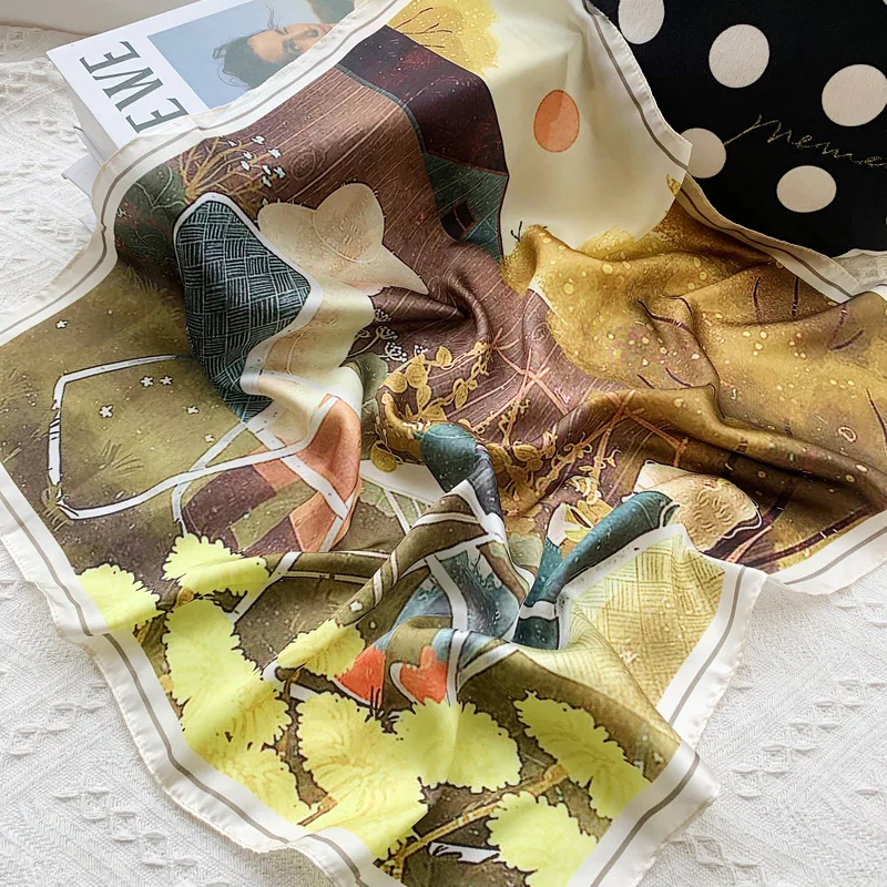 

2021 Silk Scarf Women Neck Hair Foulard Square Small Headband Fashion Print Neckerchief 53cm Scarves Bandana Shawls and Wraps