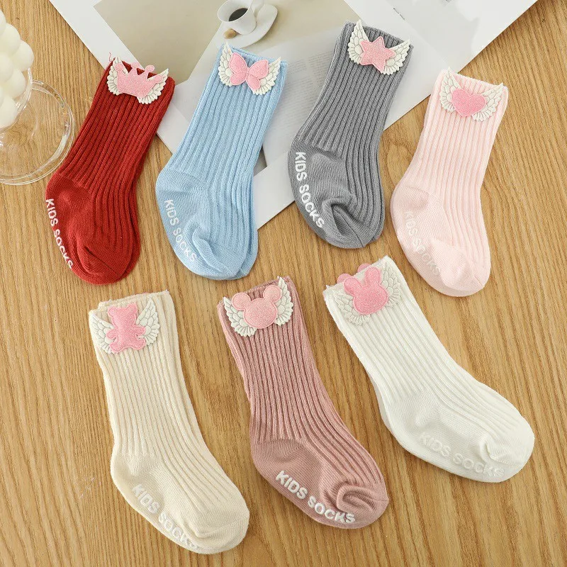 

Girl socks cartoon newborn socks shiny wings children princess socks baby knee-length toddler socks Anti-slip girl baby socks