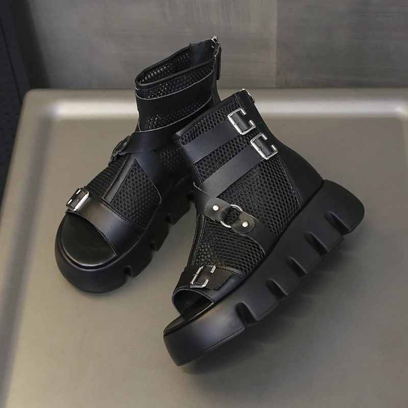 

Mesh sandals women's 2021 summer fish mouth new height increased platform platform shoes belt buckle Roman sandals X833