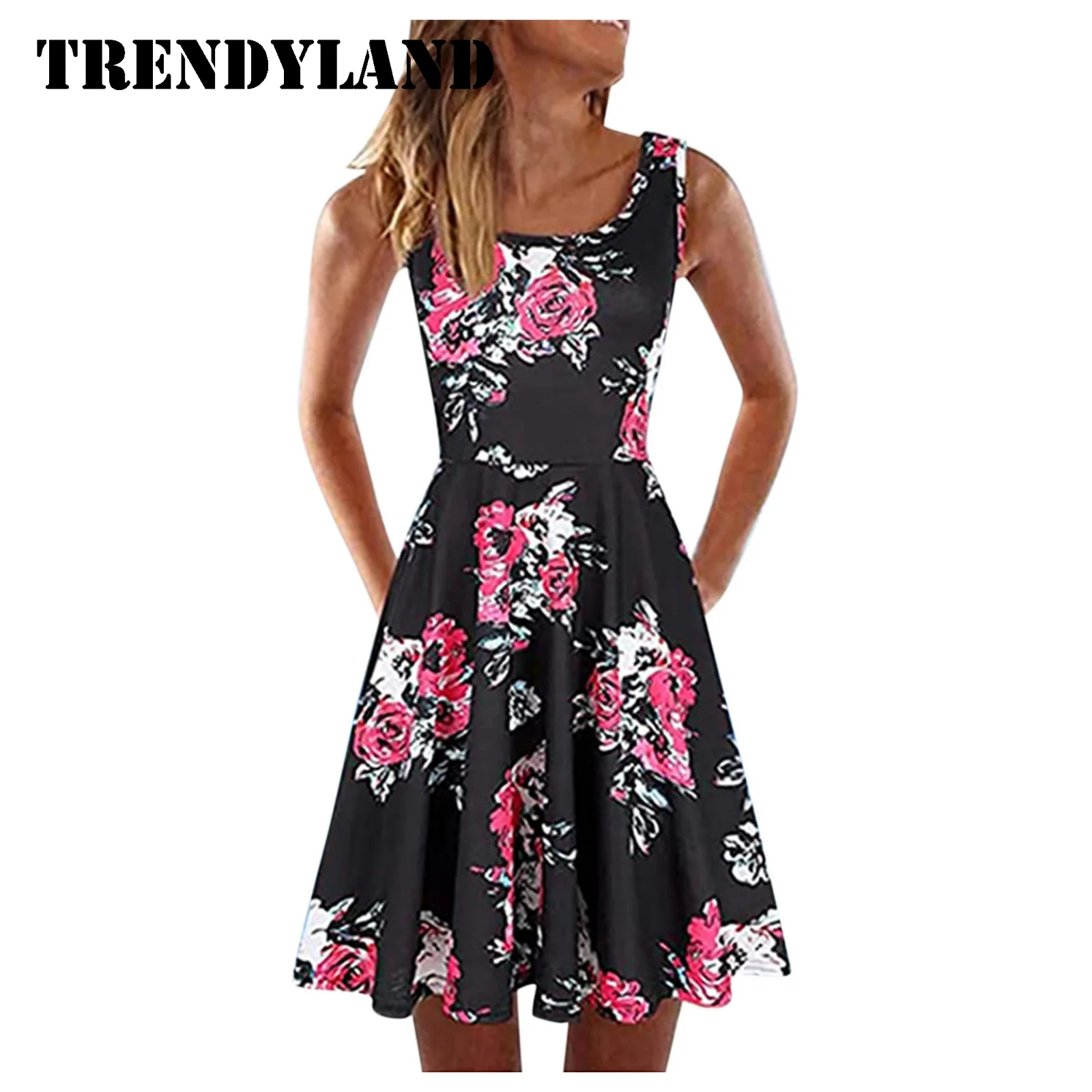 

Женское винтажное платье-трапеция без рукавов, с U-образным вырезом