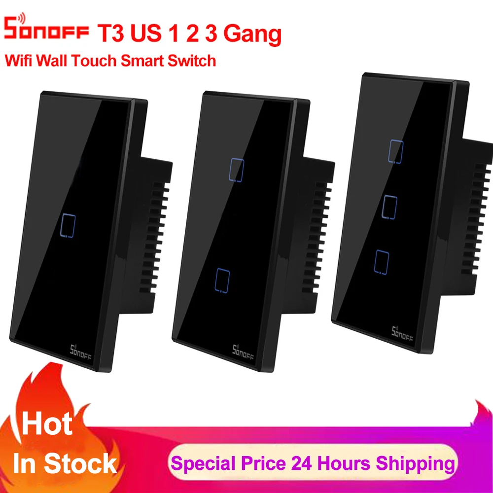 Interruptor de Parede Funciona com Alexa Inicial do Google Sonoff 2 3 Gangue Wi-fi Inteligente Interruptor Casa Controle Remoto rf Light Touch tx t3 Eua 1