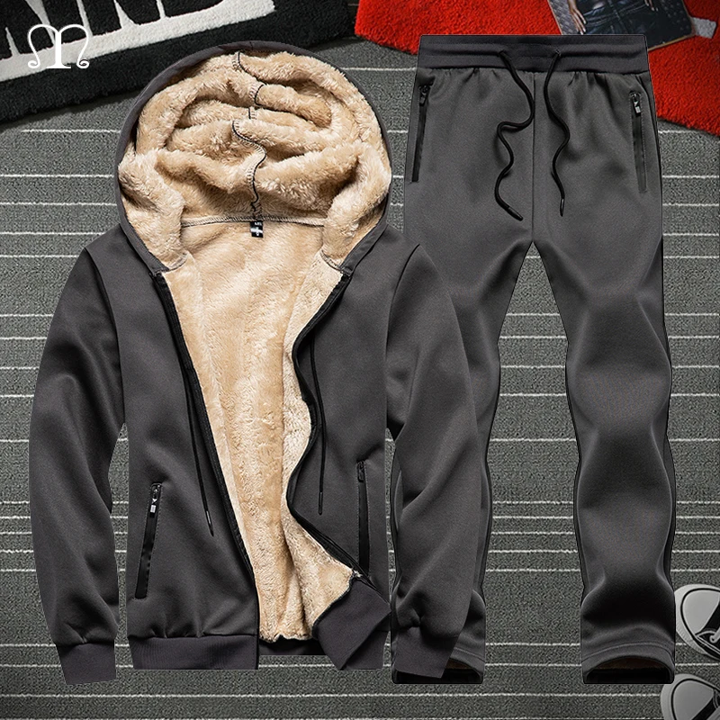 Мужской спортивный костюм из двух предметов черный и серый теплый толстовка с