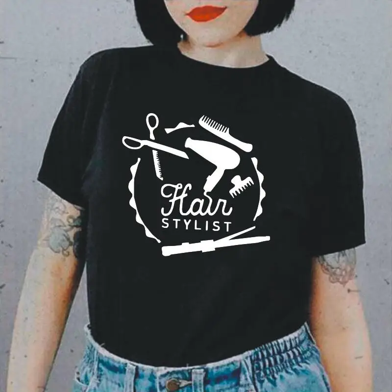

Женская футболка парикмахер ножницы для стрижки волос, с красивым принтом летние шорты с длинными рукавами футболка Femme хлопковая свободна...