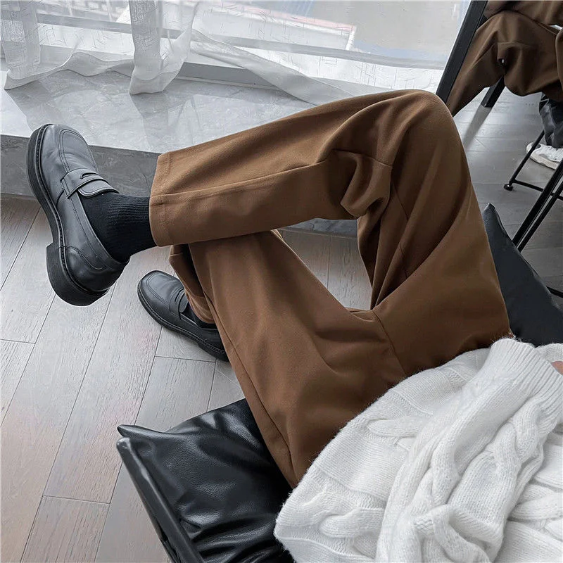 

Autumn Winter Woolen Pants Men Warm Fashion Multicolor Casual Pants Men Korean Loose Straight Pants Mens Trousers Large Size