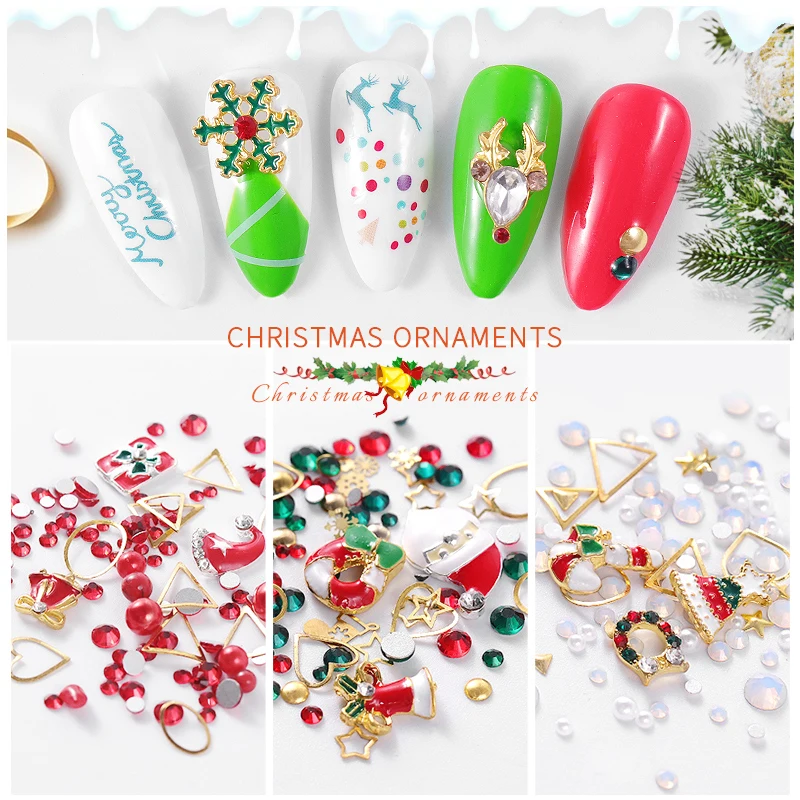 1 коробка смешанные стили рождественские украшения ногти художественные стразы