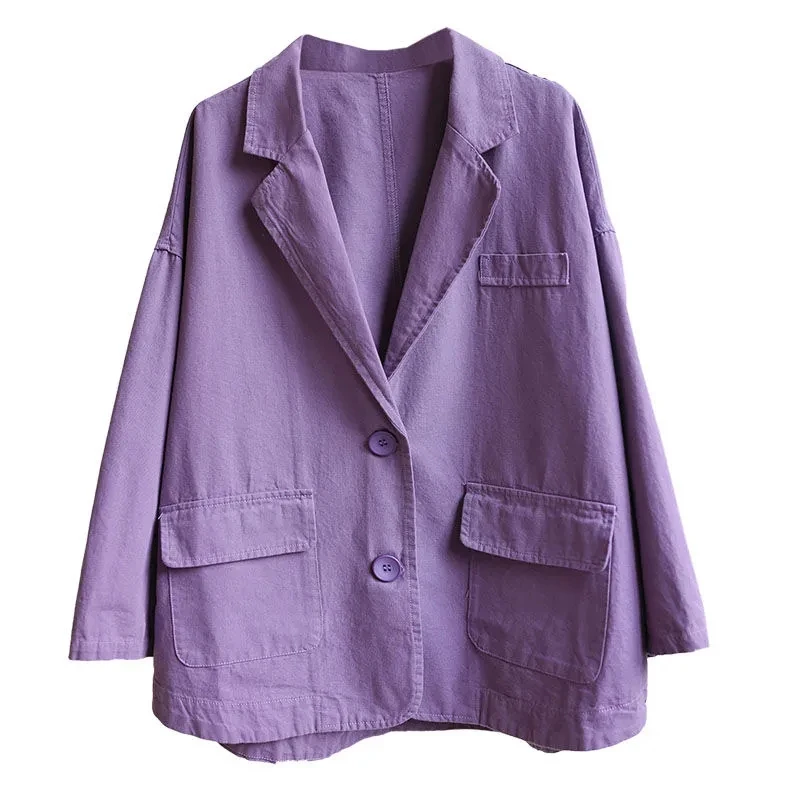 

Pure cotton loose oversized jacket women's fashion 2021 spring and autumn new style Korean candy color bf wind loose casual suit