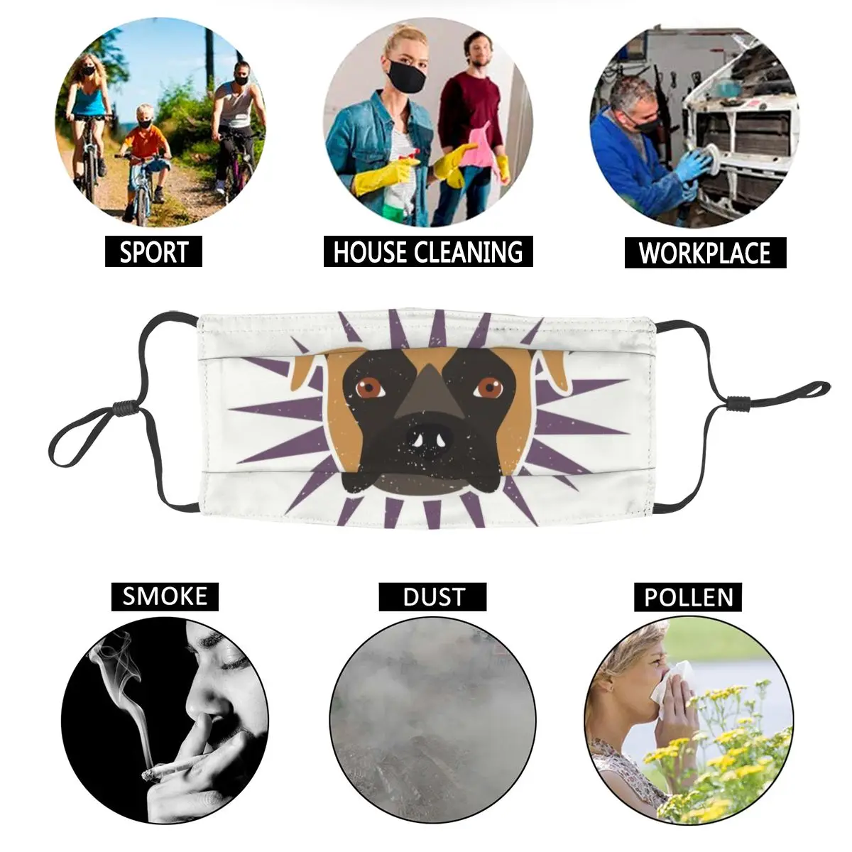 

Kawaii Boxer Dog Owner Mask Anti Dust Reusable Cartoon Face Mask Protection Cover Men Women Respirator Mouth Muffle