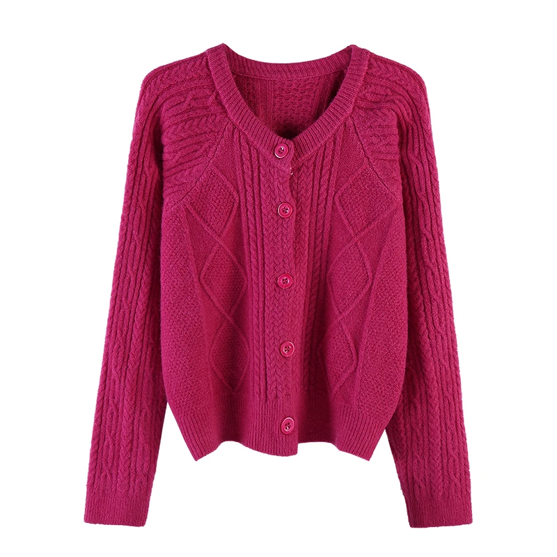 

2021 Women Casual Autumn Winter Solid Color Braid Knitted Sweater Jacket Cardigan Women's Clothing Y561