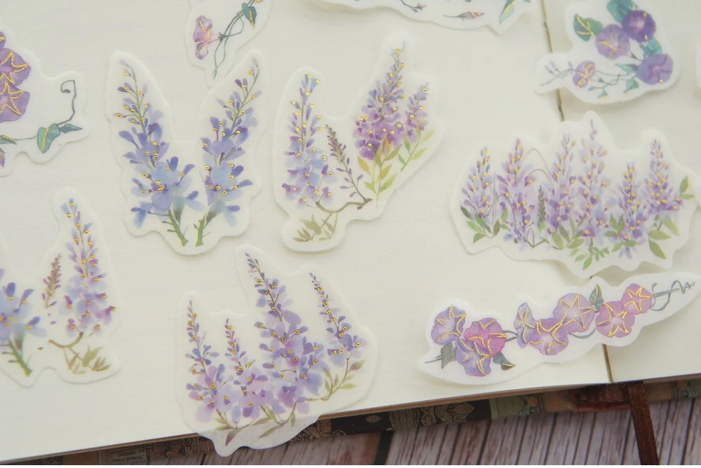 38 шт Золотой Фиолетовый Morning Glory Wisteria стиль бумажная наклейка для скрапбукинга прозрачная бирка этикетка украшение бирка
